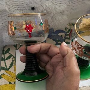 Hand-Painted Green Stemmed Decorative Glass Goblet